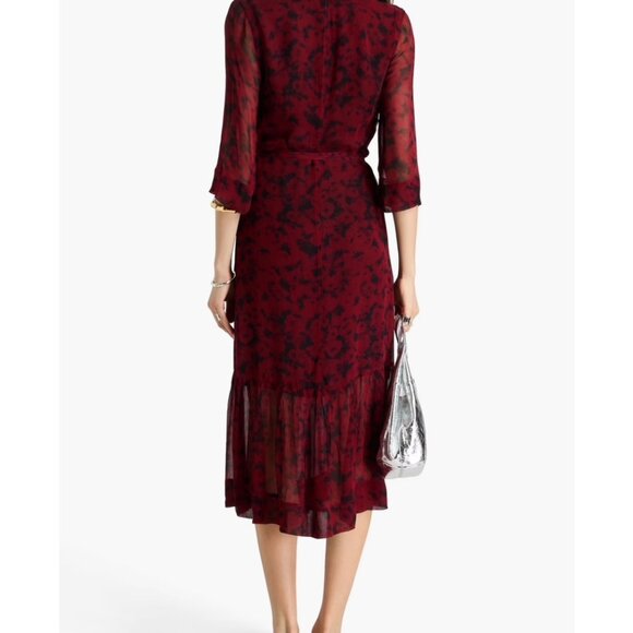GANNI Light Georgette Wrap Midi Dress in Syrah (Red-Black Floral Print) - Picture 3 of 11